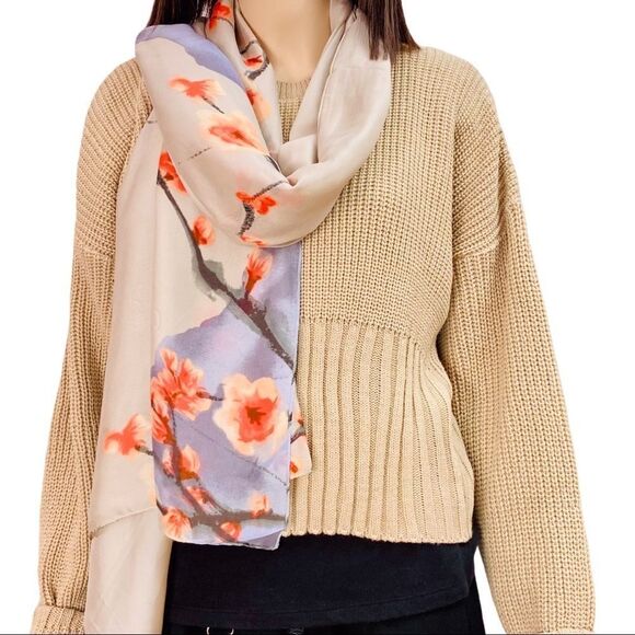 Oversized Silk Scarf Floral Print Headscarf, Neck Wrap Scarf NEW - Picture 1 of 4